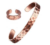 nplaseta Anillo de cobre puro 100% puro para hombre y mujer, paquete de 2 (anillos de cobre), cobre macizo sin recubrimiento, hecho a mano, diseño abierto ajustable