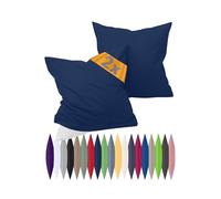 npluseins Fundas de almohada Renforcé en paquete doble - 100% algodón - diseño sencillo y elegante 698.898, 40 x 40 cm, Azul marino