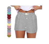 NPSMOPC Womens Y2k Lounge Shorts Cute Soft Plaid Boxer Shorts for Women Plaid Print Button Front Pajama Bottoms Boxer (Black,Small)