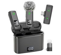 NPTCL Micrófono Lavalier inalámbrico para iPhone 16/15 Android - Mini micrófono de teléfono con clip con funda de carga de 24 horas para TikTok Instagram YouTube, transmisión de 70 pies