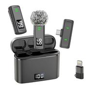 NPTCL Micrófono Lavalier inalámbrico para iPhone 16/15 Android - Mini micrófono de teléfono con clip con funda de carga de 24 horas para TikTok Instagram YouTube, transmisión de 70 pies