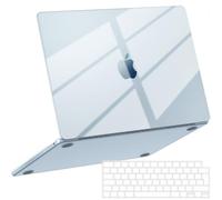 NPUOLS Funda para MacBook Air 13.6 Pulgadas M4 M3 M2 2025 2024 2022 A3240 A3113 A2681, Transparente Plástico Dura Protectora Fina Resistente + Cubierta de Teclado TPU EU，Cristal Azul Cielo