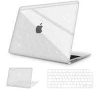 NPUOLS Funda para MacBook Air 13,6 Pulgadas M5 M4 M3 M2 2026 2025 2024 2022 Modelo A3449 A3240 A3113 A2681, Cristal Plástico Dura Carcasa Protectora Fin Cubierta de Teclado EU, Glitter Transparente