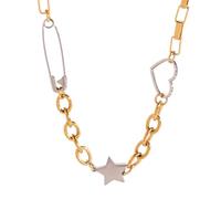 NPXUAMTJ Collar clásico vintage con cadena de cuello de acero inoxidable con estrella de cinco puntas y corazón de amor