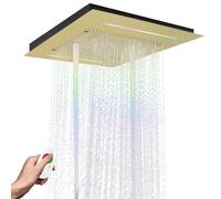 NPYSVSSS Cabezal de ducha de lluvia de 20 pulgadas LED de alto flujo de acero inoxidable cuadrado para montaje en techo, columna de agua, cubierta de cuerpo de ducha, oro cepillado