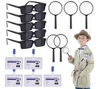 NQEUEPN 15uds Juguetes de Espía , Kit de Detective para Niños Lupa Soporte para Tarjeta de Identificación de Agente Secreto Gafas de Detective para Regalos de Fiesta de Detectives de Sala de Escape