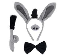 NQEUEPN 4 Piezas Disfraz de Burro Conjunto, Divertido Lindo Diadema con Orejas de Burro Nariz Cola Pajarita Disfraz de Animal Halloween Fiesta de Navidad Cosplay Kit para Adultos Niños Niñas