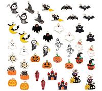 NQEUEPN 44uds Charm Halloween, Colgante Calabaza de Halloween Gato Negro Murciélagos Fantasma Calabaza Patrones Dijes de Halloween para Hacer Joyas Collares Pendientes Llavero