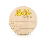 NQEUEPN Cartel de Anuncio de Bebé, Hello World de Madera de 15cm Letrero de Bienvenida para Recién Nacidos Tarjetas de Bebe para Accesorios Fotográficos Baby Shower Hospital Guardería (Amarillo)