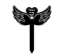NQEUEPN Marcador Tumbas Perros, Estaca Conmemorativa Mascotas con Alas de Ángel Negras con Palabras Recuerdo y Huellas Patas de Perro Decoración Placa Tumbas para Exteriores, Patio y Jardín
