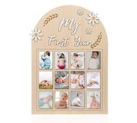 NQEUEPN Marco de Fotos de Mi Primer Año, Flor Margarita 3D, Exhibición Fotos Primer Año del Bebé Pancarta de Fotos Mensual con Tablero de Madera de 12 Meses Regalo para Bebé Recién Nacido