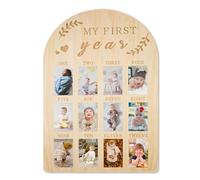 NQEUEPN Marco Fotos Bebe, My First Year Tablero de Hitos para Bebé Exhibición de Fotos de Madera Personalizado 12 Meses Marco Fotos Recién Nacidos para Decoraciones de Cumpleaños de Niños y Niñas