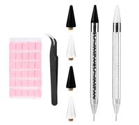 NQEUEPN Nail Rhinestone Picker Tool, 2uds Lápiz Cera Punteado Nail Art con 4uds Cabezas Repuesto Cera, Pinzas & Arcilla Doble Extremo Herramienta Aplicadora Diamante para Uñas DIY