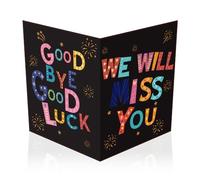 NQEUEPN Tarjeta de Despedida, 28x44cm Grande Buena Suerte Tarjeta de Firma con Sobre Divertida Felicitaciones por Nuevo Trabajo Te Extrañaremos Tarjeta de Adiós para Colegas Hombres Mujeres