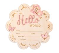 NQEUEPN Tarjetas de Hitos Bebe, 15,5cm Letrero de Madera Hello World Tarjetas Hitos Mensuales Bebe para Niños y Niñas Recién Nacidos Accesorios para Fotos Baby Shower Guardería (Rosa)
