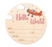 NQEUEPN Tarjetas de Hitos Bebe, 15,5cm Letrero de Madera Hola Mundo Placas Bienvenida para Recién Nacidos Placas con el Nombre del Bebé Accesorios Fotos Regalo para Guardería Hospital (Rosa)