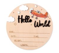 NQEUEPN Tarjetas de Hitos Bebe, 15,5cm Letrero de Madera Hola Mundo Placas Bienvenida para Recién Nacidos Placas con el Nombre del Bebé Accesorios Fotos Regalo para Guardería Hospital (Negro)