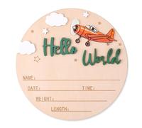NQEUEPN Tarjetas de Hitos Bebe, 15,5cm Letrero de Madera Hola Mundo Placas Bienvenida para Recién Nacidos Placas con el Nombre del Bebé Accesorios Fotos Regalo para Guardería Hospital