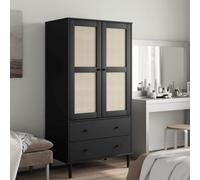 NQJIBUE Armario SENJA con aspecto de ratán negro, 90 x 55 x 175 cm, madera maciza de pino
