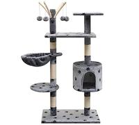 Nqyjm Árbol rascador para gatos, 125 cm, gris con huellas de patas para gatos pequeños y grandes