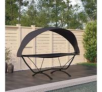 Nqyjm - Baño de sol, cama de descanso al aire libre con toldo negro de acero y tela Oxford, tumbona al aire libre, tumbona de playa, relax para jardín, terraza, balcón y camping