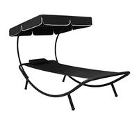 Nqyjm - Baño de sol, cama de descanso al aire libre, con toldo y almohada, color negro, tumbona al aire libre, tumbona de playa, relax para jardín, terraza, balcón y camping