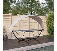 Nqyjm - Baño de sol, cama de descanso al aire libre y dosel, color crema de acero y tela Oxford, tumbona al aire libre, tumbona de playa, relax para jardín, terraza, balcón y camping