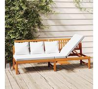 Nqyjm - Baño de sol con respaldo ajustable, cama de día con cojín crema de 200 x 60 x 75 cm, madera de acacia sólida, tumbona al aire libre, tumbona de playa relax para jardín, terraza, balcón