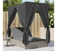 Nqyjm - Baño de sol con respaldo ajustable en 4 posiciones, tumbona doble con techo y cortinas, color gris claro, poliratán para jardín, terraza modelo 1