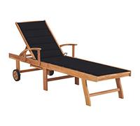 Nqyjm - Baño de sol con respaldo y reposapiés ajustable, con ruedas, chaise longue con cojín negro madera de teca sólida, tumbona de playa, relax al aire libre para jardín, terraza, balcón