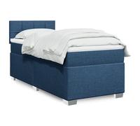 Nqyjm Cama con somier con colchón azul, 90 x 190 cm, estructura de tela con somier, cama tapizada para dormitorio, marco de cama con somier, patas de apoyo doble/cama individual modelo bloque con