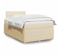 Nqyjm Cama con somier con colchón, color crema, 120 x 200 cm, cama de tela con iluminación LED para salón, dormitorio, colchón individual, cama doble, marco de cama, modelo bloque con cuadrados