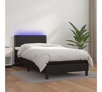 Nqyjm Cama con somier con colchón y LED negro, 100 x 200 cm, piel sintética, marco de cama flotante, resistente y estable, cama de matrimonio, perfecta para dormitorio, modelo plano con clavos