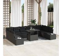 Nqyjm Conjunto de sofá de jardín con cojín Manual 11 pcs Negro Muebles Terraza con Mesa Sofa Exterior y Sillas Resistente a la Intemperie