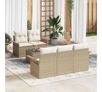 Nqyjm Conjunto de sofá de jardín con cojín Manual 6 pcs Beige y Crema Muebles Terraza con Mesa Sofa Exterior y Sillas Resistente a la Intemperie