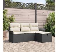 Nqyjm Conjunto de sofá de jardín Manual 4 pcs Negro y Crema Poliratán Muebles Terraza con Mesa Sofa Exterior y Sillas Resistente a la Intemperie