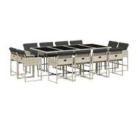 Nqyjm Juego de muebles de jardín de 13 TLG. Grupo de comedor de jardín con cojín gris claro poli ratán juego de mesa con 12 sillas para 12 personas, muebles de balcón para terraza, jardín LH4