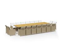Nqyjm Juego de muebles de jardín de 19 piezas, con cojines de poliratán, color beige, mesa con 18 sillas para 18 personas, muebles de balcón para terraza, jardín