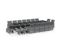 Nqyjm Juego de muebles de jardín de 19 piezas, con cojines de polirratán, gris, mesa y 14 sillas con 4 taburetes para 18 personas, muebles de balcón para terraza
