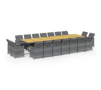 Nqyjm Juego de muebles de jardín de 19 piezas, con cojines de ratán gris, mesa con 18 sillas para 18 personas, muebles de balcón para terraza, jardín y balcón