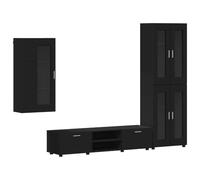 Nqyjm Juego de muebles de TV con cajones Florin 3 piezas de madera negra TV Lowboard Set con 1 armario de pared y 1 estantería para salón, estudio, oficina y dormitorio
