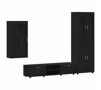 Nqyjm Juego de muebles de TV con cajones Florin 3 piezas de madera negra TV Lowboard Set con 1 armario de pared y 1 estantería para salón, estudio, oficina y dormitorio