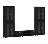 Nqyjm Juego de muebles de TV con cajones Florin 3 piezas de madera negra TV Lowboard Set con 2 estanterías para salón, estudio, oficina y dormitorio