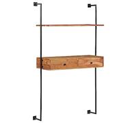 Nqyjm Mesa de ordenador con estante y 2 cajones, escritorio de pared, 90 x 40 x 170 cm, madera maciza de acacia, mesa para juegos, mesa de ordenador para dormitorio, salón, oficina
