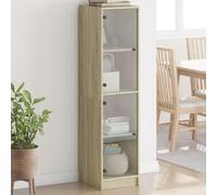 Nqyjm - Mueble de almacenamiento con compartimentos aparador con puertas de cristal roble Sonoma 35 x 37 x 142 cm, armario lateral armario de comedor para cocina, sala de estar, dormitorio