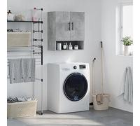 Nqyjm - Mueble de almacenamiento suspendido con estantes y 2 puertas, armario de pared, color gris, hormigón, 60 x 31 x 70 cm, madera de ingeniería, pared armario flotante para cocina, cuarto de baño