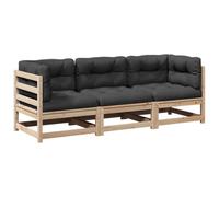 Nqyjm Set de sofás de jardín 3 pzas con Cojines Madera Maciza de Pino Sillón de Exterior, Sofá Modular, Asiento para Patio Terraza Balcón Pino Natural