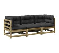 Nqyjm Set de sofás jardín 3 pzas con Cojines Madera Pino impregnada Sillón de Exterior, Sofá Modular, Asiento para Patio Terraza Balcón Impregnado Natural L329H271