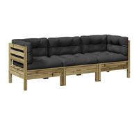 Nqyjm Set de sofás jardín 3 pzas con Cojines Madera Pino impregnada Sillón de Exterior, Sofá Modular, Asiento para Patio Terraza Balcón Impregnado Natural L329H274