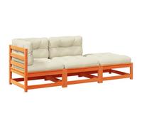 Nqyjm Set de sofás jardín 3 pzas con Cojines Madera Pino marrón Cera Sillón de Exterior, Sofá Modular, Asiento para Patio Terraza Balcón Marrón Cera L329H832